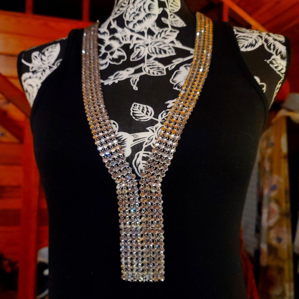 Black tank w/stones around the neckline